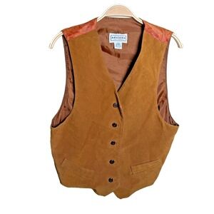 Arizona Jean Company Women Vest Leather Western Vintage Y2K Paisley Brown‎ Large